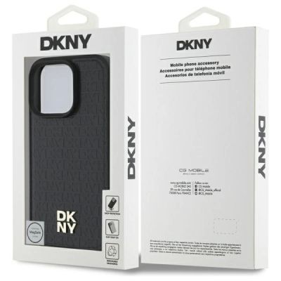 8. DKNY Repeat Pattern Stack Logo MagSafe iPhone 16 Pro Max Case - Black