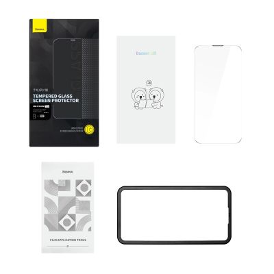 11. Baseus Full Screen Tempered Glass for iPhone 14 Pro with Speaker Cover 0.3mm + Mounting Frame