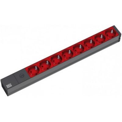 Bachmann 48.30cm (19") ALU power strip, 8-way, for UPS with IEC IEC320 C14 (for UPS systems), power supply 2 m, 1U, 8 red sockets with grounding, without switch, with 10 A fine fuse (333.538)