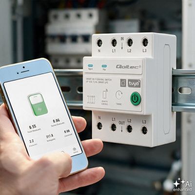 5. Qoltec Three-phase relay 63A for DIN rail | 3P+N | Timer | Wi-Fi | Tuya | Smart Life | Amazon Alexa | 4P