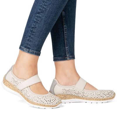 5. Rieker N4299-60 comfortable women's shoes with openwork velcro in beige
