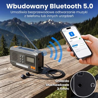 9. Extralink Bluetooth Solar Emergency Radio with Crank Dynamo Powerbank 4000mAh with SOS Flashlight BT-4000 Portable Analog and Digital Black, Orange