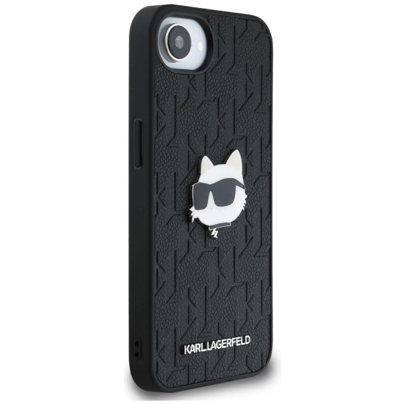 4. Karl Lagerfeld Monogram Choupette Head Pin iPhone 16e Case - Black