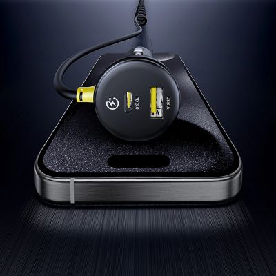11. Baseus Circular 60W USB-A + USB-C Car Charger with Built-in Lightning + USB-C Cable 1.4m - Black