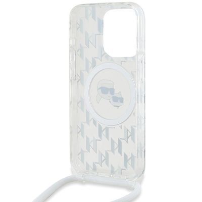 5. Karl Lagerfeld IML Crossbody Monogram Karl & Choupette Head MagSafe Case for iPhone 15 Pro - Transparent