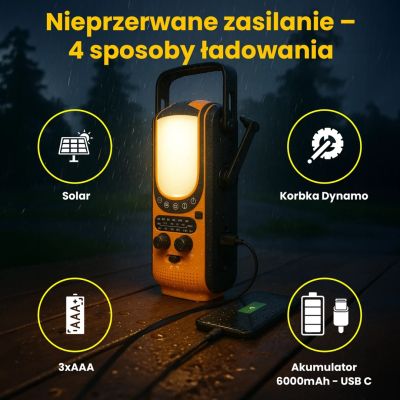 14. Extralink Power Ranger EPS-6000 | Powerbank | 6000mAh, FM Radio, LED Light, Dynamo, Solar Panel