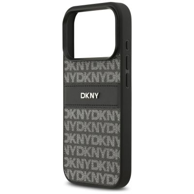 6. DKNY Repeat Texture Pattern with Tonal Stripe iPhone 17 Pro Case - Black