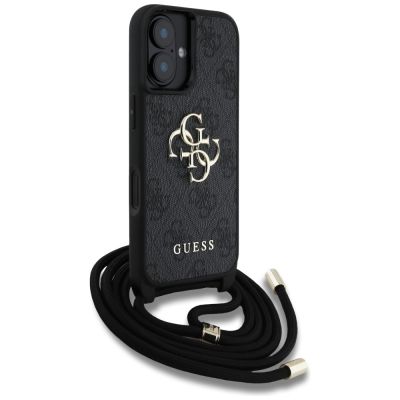 3. Guess 4G Big Logo Cord Stap Crossbody Case for iPhone 16 Black