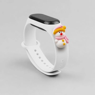 2. Strap Xmas for Xiaomi Mi Band 3 / 4 Christmas Silicone Strap Bracelet with Snowman - White