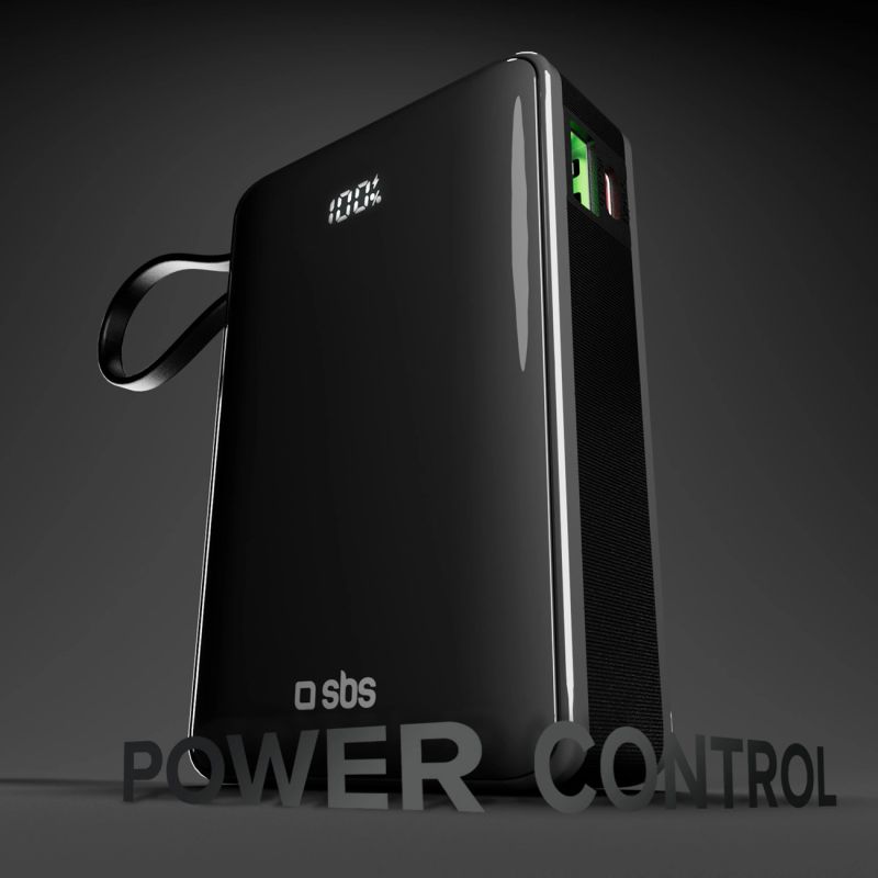 5. Powerbank SBS 20000 mAh 20W with built-in USB-C cable and digital display - black