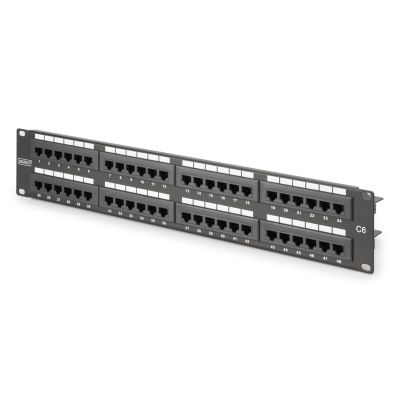 7. Digitus Patch Panel 19'' 48x RJ45, LSA vertical, cat.6, unshielded, 2U, black, cable guide, labeling fields