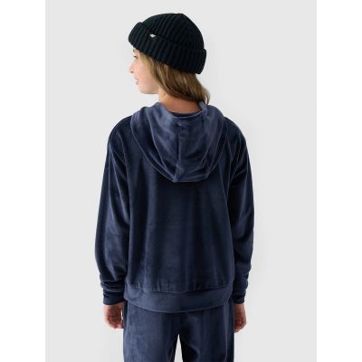 2. Girls' velour sweatshirt with hood, unzipped, 4F 4FJWAW24TSWSF1216-31S