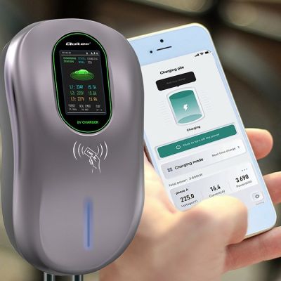 3. Qoltec EV Charging Station 2in1 Type2 22kW Wi-fi LCD RFID 3 Phase Wallbox 5m