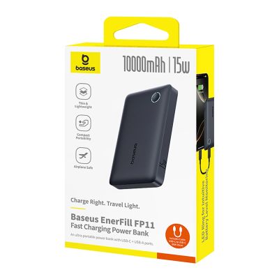7. Baseus EnerFill FP11 Power Bank 10000mAh 15W (with black Simple USB-C - USB-C 20V/3A 30cm cable) - black