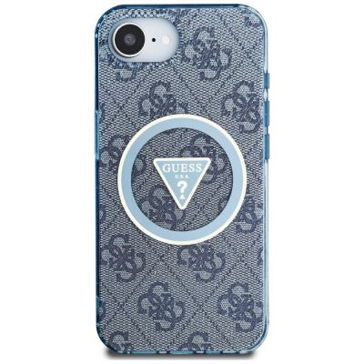3. Guess IML Metal Glitter 4G Circle Triangle MagSafe Case for iPhone 16e - Blue