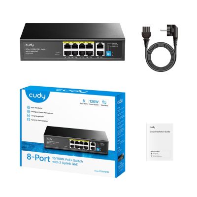 5. CUDY FS1010PG Switch, 8-Port 10/100M PoE+ 120W, 2x GbE Uplink