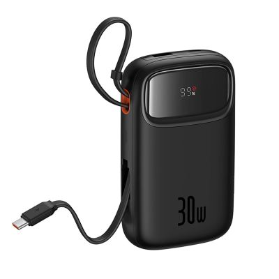 5. Baseus QPow 2 30W 10000mAh Power Bank with Built-in USB-C Cables - Black