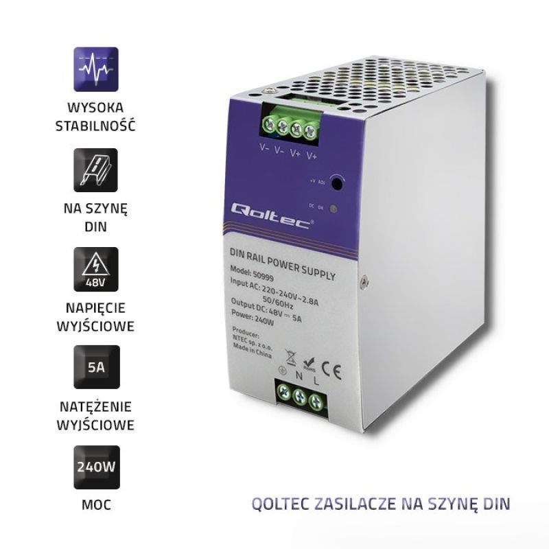 4. QOLTEC INDUSTRIAL DIN RAIL POWER SUPPLY | 240W | 48V | 5A
