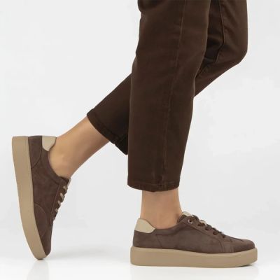8. Women's leather platform sneakers, brown, Filippo DP6119