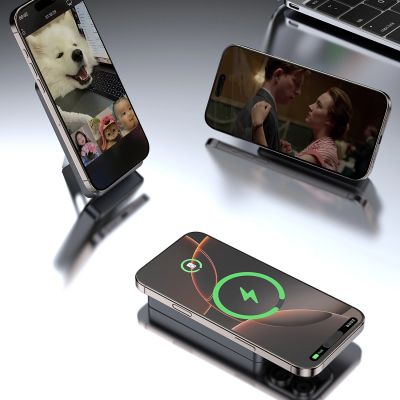 7. Dudao K29 10000mAh PD 20W MagSafe Power Bank with Metal Case, Stand and Built-in USB-C/ Lightning Cables - Gray