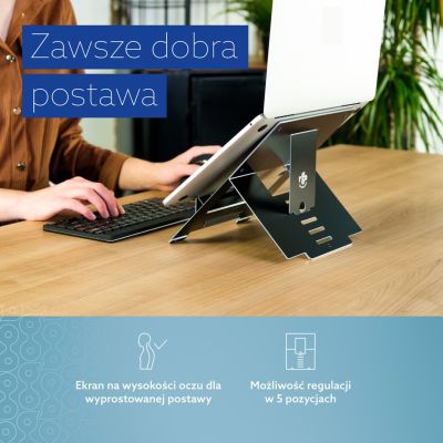 6. Riser Flexible Laptop Stand – adjustable – black – Black – 25.4 cm (10 inches) – 55.9 cm (22 inches) – aluminium – 5 kg – 135–220 mm