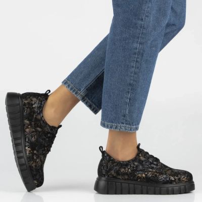 7. Filippo Black Floral Leather Platform Shoes DP6846