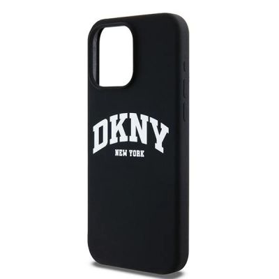6. DKNY Liquid Silicone White Printed Logo MagSafe case for iPhone 15 Pro Max - black