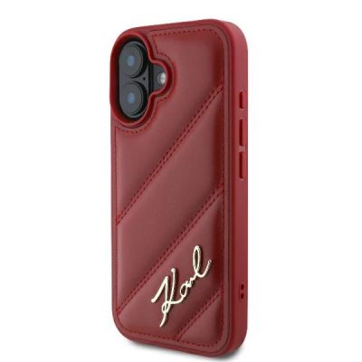 2. Karl Lagerfeld Diagonal Quilted Script iPhone 16 Case - Red