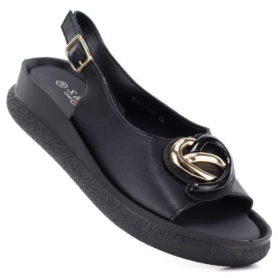 Women's leather platform sandals black S.Barski 61-6047