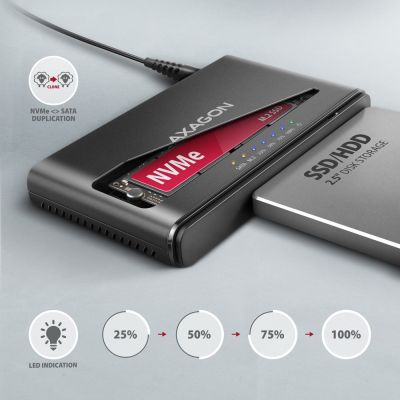 4. Axagon ADSA-CC USB-C 10Gbps - NVMe M.2 SSD & SATA 2.5/3.5 SSD/HDD CLONE MASTER 2 - Digital/Daten - NVMe USB 3.2 Gen 2 (3.1 Gen 2) Type-C Black