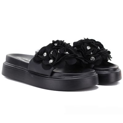 3. Women's floral platform flip-flops black D&A by S.Barski MR61-9015