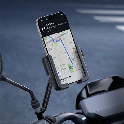 11. Baseus GoTrip Motorcycle Phone Holder for Mirror, with Shock Absorption - Black