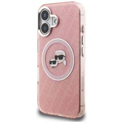 2. Karl Lagerfeld IML Glitter Karl & Choupette Heads Logo MagSafe iPhone 16 Case - Pink
