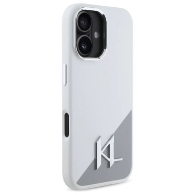 4. Karl Lagerfeld Silicone Initial Metal Logo MagSafe iPhone 16 Case - White