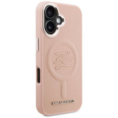 4. Karl Lagerfeld Initial & Metal Logo MagSafe iPhone 16 Case - Pink
