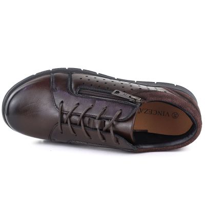 3. Women's leather openwork wedge shoes, brown Vinceza 39977