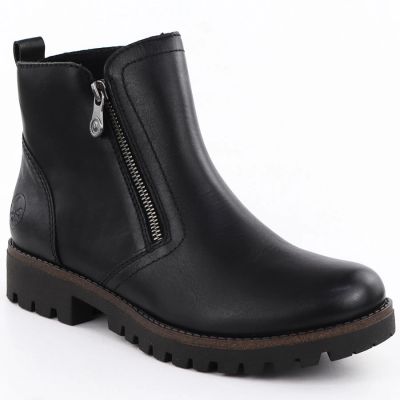 8. Black Leather Women’s Worker Boots Rieker 78556-00