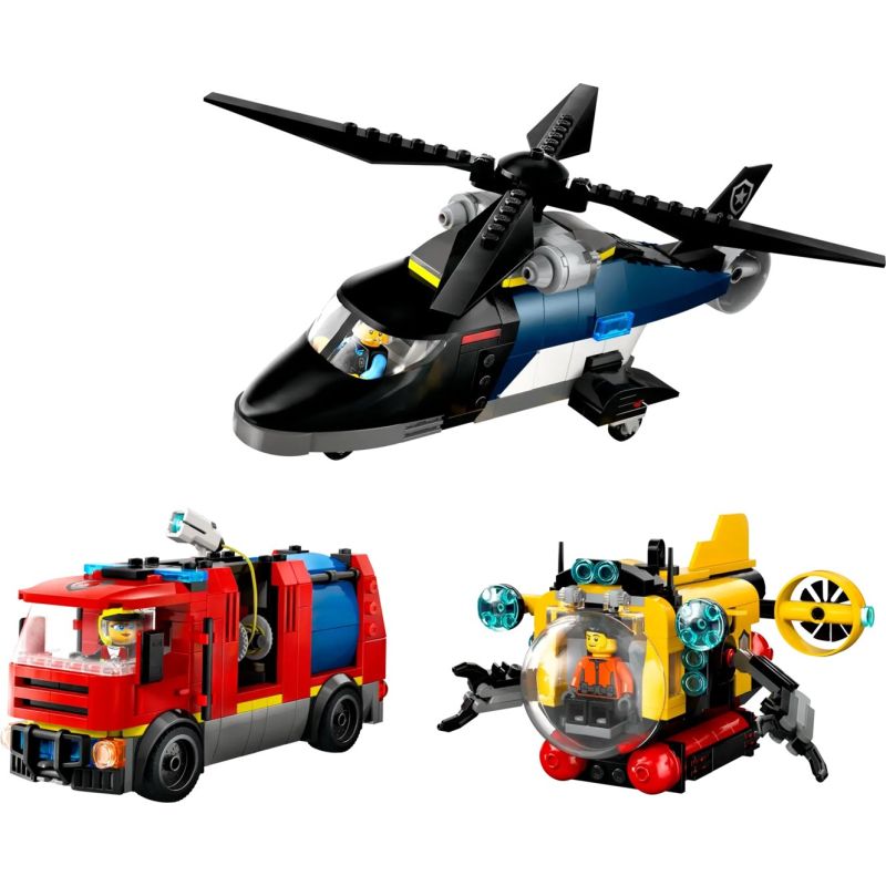 3. LEGO CITY 60462 Helicopter, Fire Truck and Submarine Set