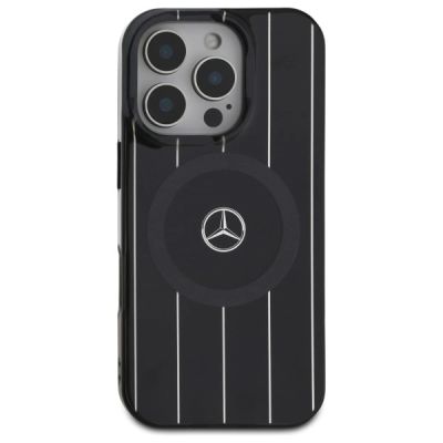 3. Mercedes MB Double Layer Crossed Lines MagSafe iPhone 16 Pro Case - Black