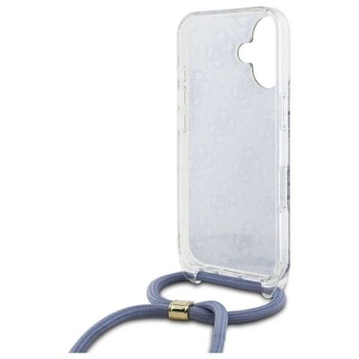 6. Guess Crossbody Cord 4G Print Case with Lanyard for iPhone 16 - Blue