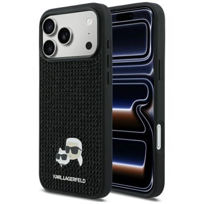 9. Karl Lagerfeld Rhinestones Karl&Choupette Pin Case for iPhone 17 Pro Max - Black