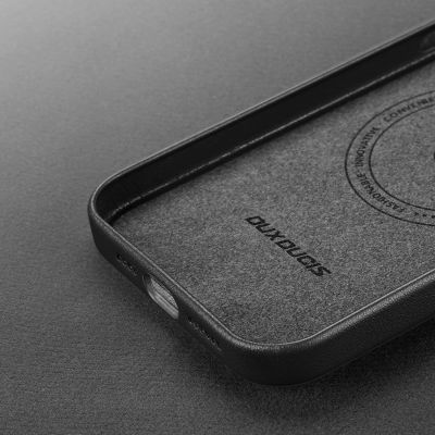 10. Dux Ducis Grit Leather Case for iPhone 14 Plus Elegant Faux Leather Cover (MagSafe Compatible) Black