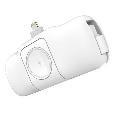 3. Wozinsky WF16-YLS 5000mAh 15W Lightning Mini Power Bank with Built-in USB-C Cable and Apple Watch Charger - White