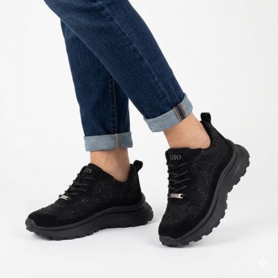 5. Women's sneakers with mesh and rhinestones black Goe TT2N4041