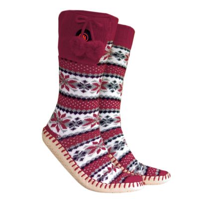 24. GLOVII HEATED SLIPPERS WITH SOCKS, SIZE 40-44, NORWEGIAN PATTERN, BATTERIES AND CHARGING CABLE INCLUDED, GQ5L