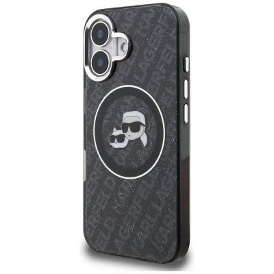 2. Karl Lagerfeld IML Glitter Karl & Choupette Heads Logo MagSafe Case for iPhone 16 - Black