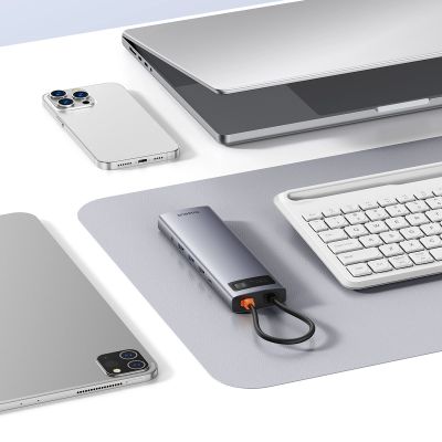9. HUB 11in1 Baseus Metal Gleam Series USB-C to USB-C PD / 3x USB-A 3.0 / USB-A 2.0 / HDMI / VGA / AUX / RJ-45 / SD TF - gray