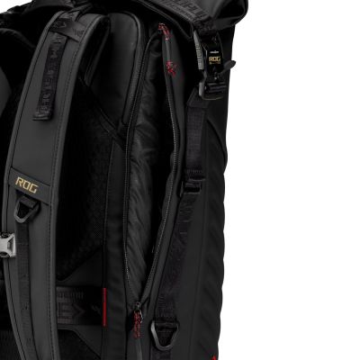 17. ASUS ROG SLASH Backpack Edition 20 Roll-Up Backpack Black Polyester, Waxed Leather (Pull Up)