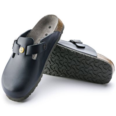 6. Birkenstock Boston ESD Blue women's clogs, natural leather, narrow slippers (0061388)