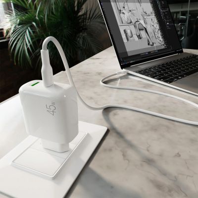8. Puro Daily Prolite 45W USB-C USB-A Power Delivery Charger with USB-C Cable - White